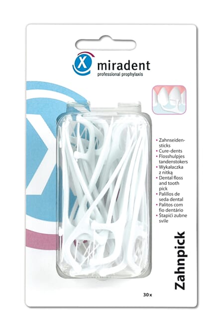 Miradent tannstikker i plast m/tanntråd bøyle 30 stk